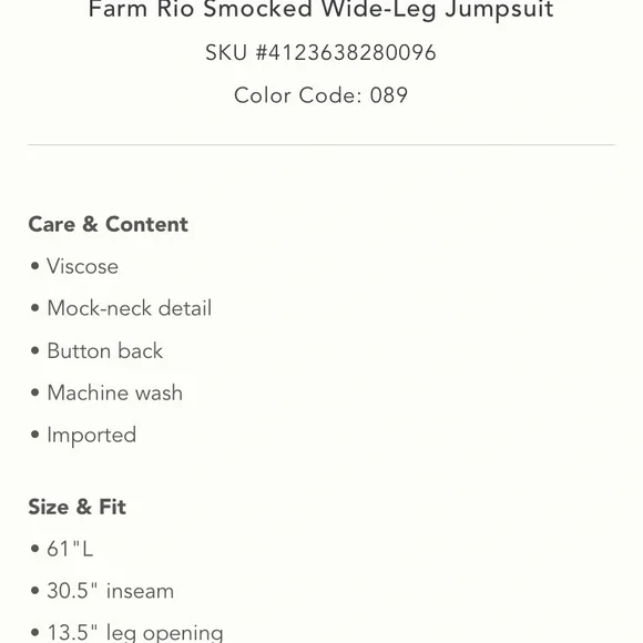 🌿|NWT| Farm x Anthropologie Smocked Wide Leg Jumpsuit - Picture 12 of 12